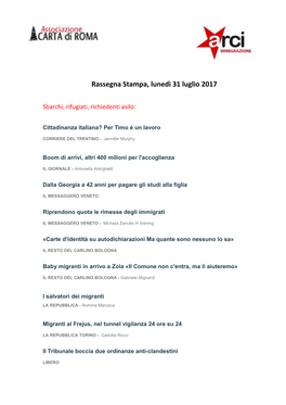 Rassegna Stampa 31 Luglio