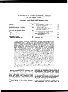 Developmental and Environmental History of the Dismal Sw Amp1 Donald R