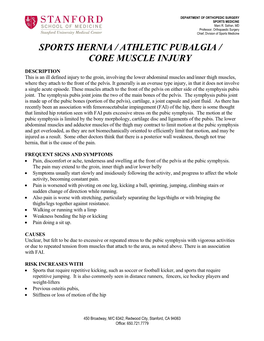 Sports Hernia / Athletic Pubalgia / Core Muscle Injury