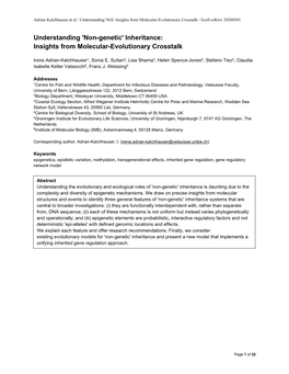 'Non-Genetic' Inheritance: Insights from Molecular-Evolutionary Crosstalk