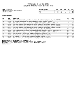 Oklahoma (12-2) -Vs- LSU (14-0) 12/28/2019 at Atlanta, Georgia (Mercedes-Benz)