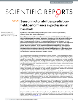 Sensorimotor Abilities Predict On-Field Performance in Professional Baseball