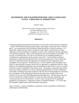 Rethinking the Paleoproterozoic Great Oxidation Event: a Biological Perspective