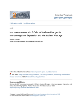 Immunosenescence in B Cells: a Study on Changes in Immunoregulator Expression and Metabolism with Age