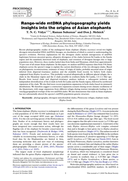 Range-Wide Mtdna Phylogeography Yields Insights Into the Origins of Asian Elephants T