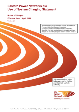 Eastern Power Networks Plc Use of System