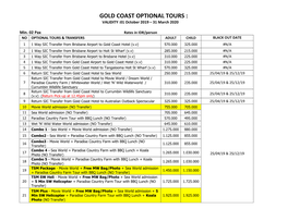 GOLD COAST OPTIONAL TOURS : VALIDITY :01 October 2019 – 31 March 2020