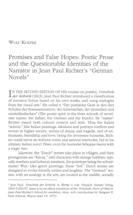 Promises and False Hopes: Poetic Prose and the Questionable Identities of the Narrator in Jean Paul Richter's 