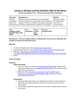 Lesson 4: 28 Days and the Dark/Far Side of the Moon (Taken from Episode 3: 6.1.1—28 Days and the Dark Side of the Moon)