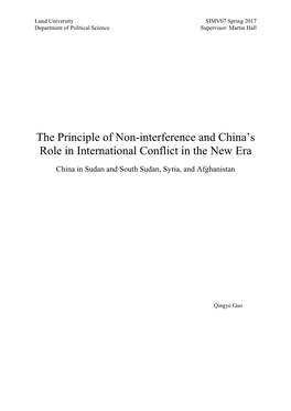 The Principle of Non-Interference and China's Role in International