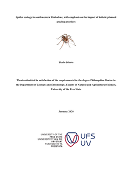 Spider Ecology in Southwestern Zimbabwe, with Emphasis on the Impact of Holistic Planned Grazing Practices Sicelo Sebata Thesis