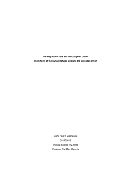 The Migration Crisis and the European Union: the Effects of the Syrian Refugee Crisis to the European Union