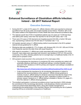 Enhanced Surveillance of Clostridium Difficile Infection: Ireland – Q4 2017 National Report