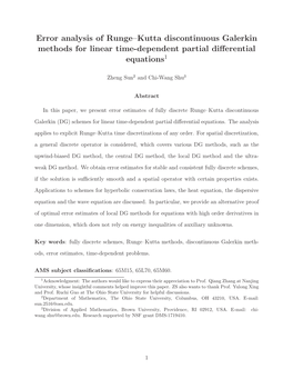 Error Analysis of Runge–Kutta Discontinuous Galerkin Methods for Linear Time-Dependent Partial Diﬀerential Equations1