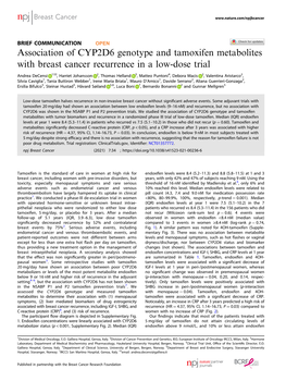 Association of CYP2D6 Genotype and Tamoxifen Metabolites with Breast Cancer Recurrence in a Low-Dose Trial