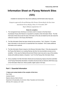 Information Sheet on Flyway Network Sites (SIS)