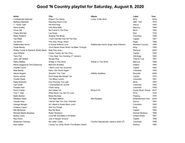 Good 'N Country Playlist for Saturday, August 8, 2020