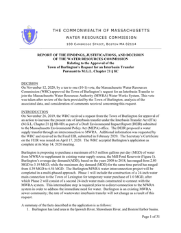 Burlington Admission to the MWRA Waterworks System