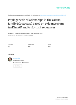 Phylogenetic Relationships in the Cactus Family (Cactaceae) Based on Evidence from Trnk/Matk and Trnl-Trnf Sequences
