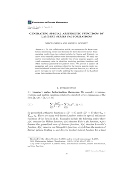 Generating Special Arithmetic Functions by Lambert Series Factorizations