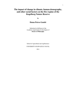 The Impact of Change in Climate, Human Demography, and Other Social Factors on the Fire Regime of the Kogelberg Nature Reserve