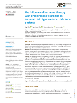 The Influence of Hormone Therapy with Drospirenone-Estradiol on Endometrioid Type Endometrial Cancer Patients