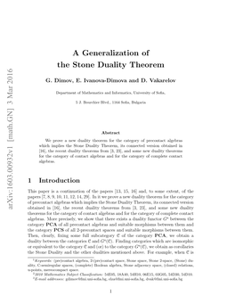 A Generalization of the Stone Duality Theorem