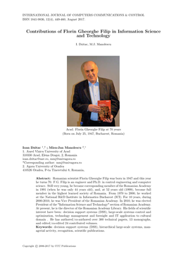 Contributions of Florin Gheorghe Filip in Information Science and Technology