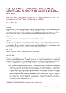 Control Y Áreas Territoriales En La Edad Del Bronce Sarda