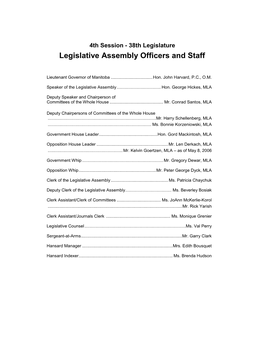 Legislative Assembly Officers and Staff