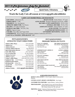 2011-12 Pitt-Johnstown Lady Cat Basketball Quick Facts / Directory Track the Lady Cats All Season At