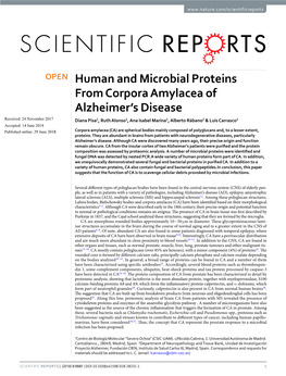 Human and Microbial Proteins from Corpora Amylacea of Alzheimer's