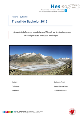 Filière Tourisme Travail De Bachelor 2015