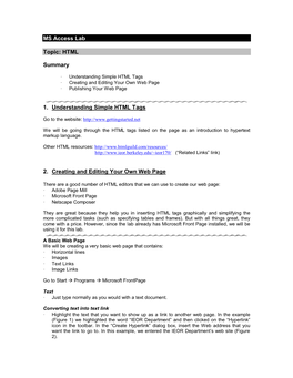 Understanding Simple HTML Tags • Creating and Editing Your Own