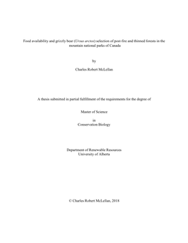 Food Availability and Grizzly Bear (Ursus Arctos) Selection of Post-Fire and Thinned Forests in the Mountain National Parks of Canada