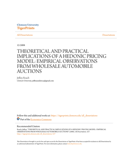 EMPIRICAL OBSERVATIONS from WHOLESALE AUTOMOBILE AUCTIONS Jeffrey Roach Clemson University, Jeffreyanderica@Gmail.Com