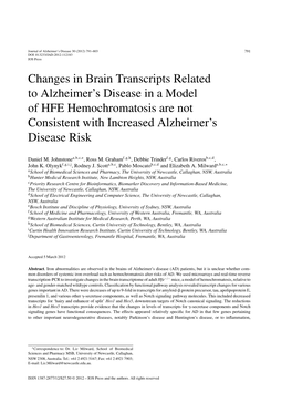 Changes in Brain Transcripts Related to Alzheimer's Disease in a Model