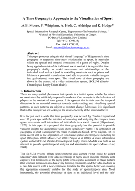 A Time Geography Approach to the Visualisation of Sport A.B. Moore, P