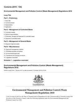 Environmental Management and Pollution Control (Waste Management) Regulations 2010