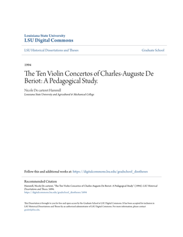 The Ten Violin Concertos of Charles-Auguste De Beriot: a Pedagogical Study