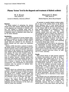 Plasma 'Ketone' Levelin the Diagnosis and Treatment of Diabetic Acidosis