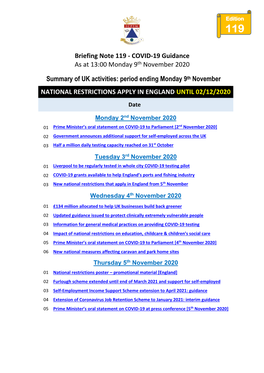 Briefing Note 119 - COVID-19 Guidance As at 13:00 Monday 9Th November 2020