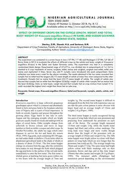 NIGERIAN AGRICULTURAL JOURNAL ISSN: 0300-368X Volume 49 Number 2, October 2018