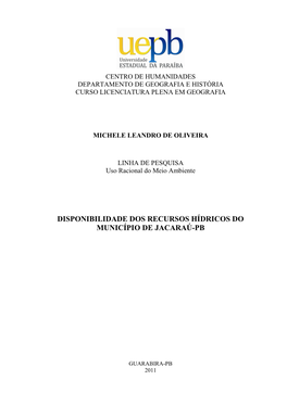 Disponibilidade Dos Recursos Hídricos Do Município De Jacaraú-Pb