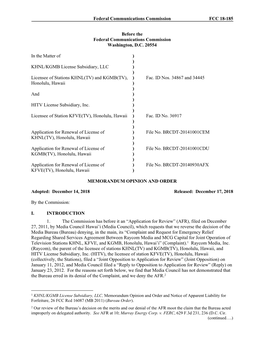 Federal Communications Commission FCC 18-185 Before the Federal Communications Commission Washington, D.C. 20554 in the Matter O