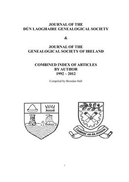 Journal of the Dún Laoghaire Genealogical Society & Journal of the Genealogical Society of Ireland Combined Index of Articl
