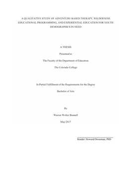 A Qualitative Study of Adventure-Based Therapy, Wilderness Educational Programming, and Experiential Education for Youth Demographics in Need