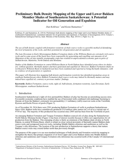 Preliminary Bulk Density Mapping of the Upper and Lower Bakken Member Shales of Southeastern Saskatchewan: a Potential Indicator for Oil Generation and Expulsion