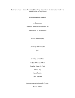 Political Laws and Ethnic Accommodation: Why Cross-Ethnic Coalitions Have Failed to Institutionalize in Afghanistan