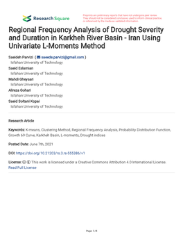 1 Regional Frequency Analysis of Drought Severity and Duration in Karkheh River Basin